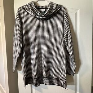 Calvin Klein black and white cowl neck sweater with houndstooth design